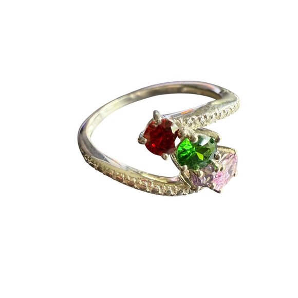 Sterling Silver Multicolor Simulated Gemstone Ring 10 - Picture 3 of 7